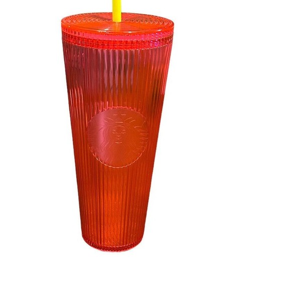 New Starbucks Tumbler Cup Pleated Magenta 24oz Summer Pink Iced Coffee - Picture 6 of 6